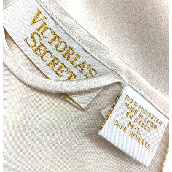 Vintage Victoria Secret Sz M/L Ivory Satin Peignoir Set Full Length Robe & Gown - Picture 8 of 11